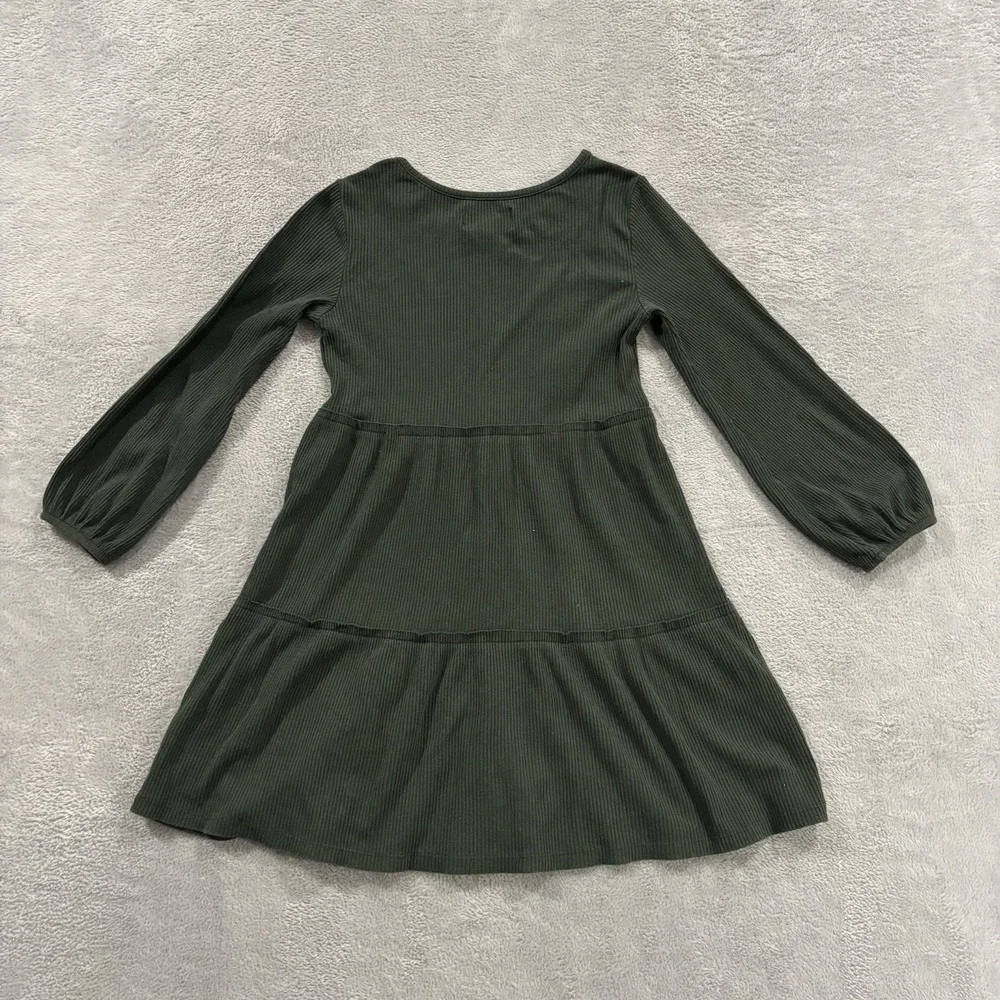Old Navy Dress Girls Medium (8) Rib knit Tiered Long Sleeve Round Neck Green